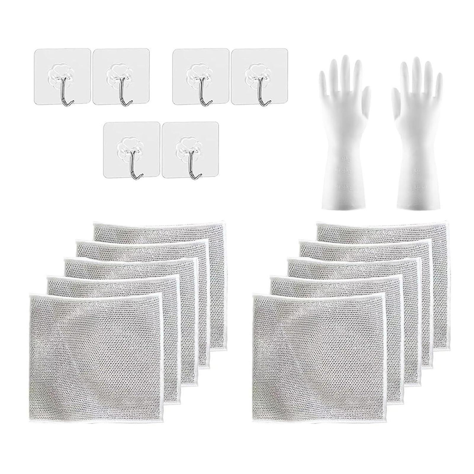 Wire Dishwashing Cloth Set with Hooks Gloves Strong Absorbent Cleaning Set for Home Kitchen