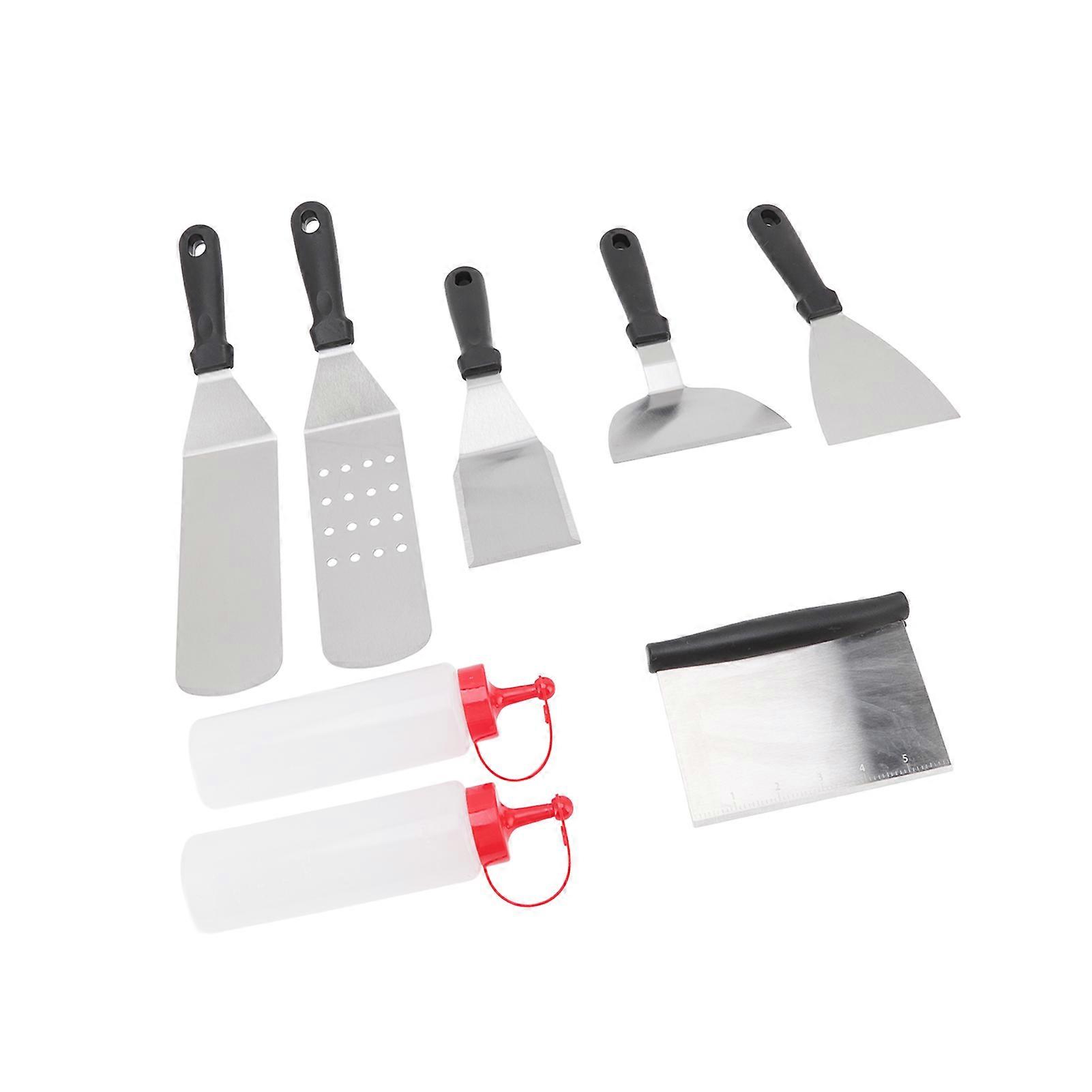 Camping Spatula Set Griddle Spatula 6Pcs Spatulas 2 Bottles Stainless Steel Sturdy Handle Widely Used Camping Spatula Set for Home Camping
