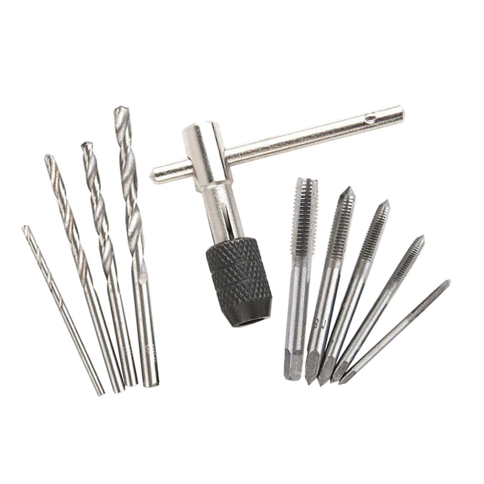Hand Tap Set Screw Thread Taps T-Wrench Reamer Twist Drill Bit 9Pcs