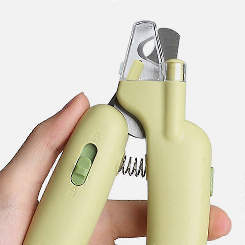Tăietor de unghii pentru animale de companie Lame sigure din oțel inoxidabil Mâner în formă de banană Câine Cat Claw Trimmer cu lumină LED File verde (Lumină violet Tip mușchi pisică)