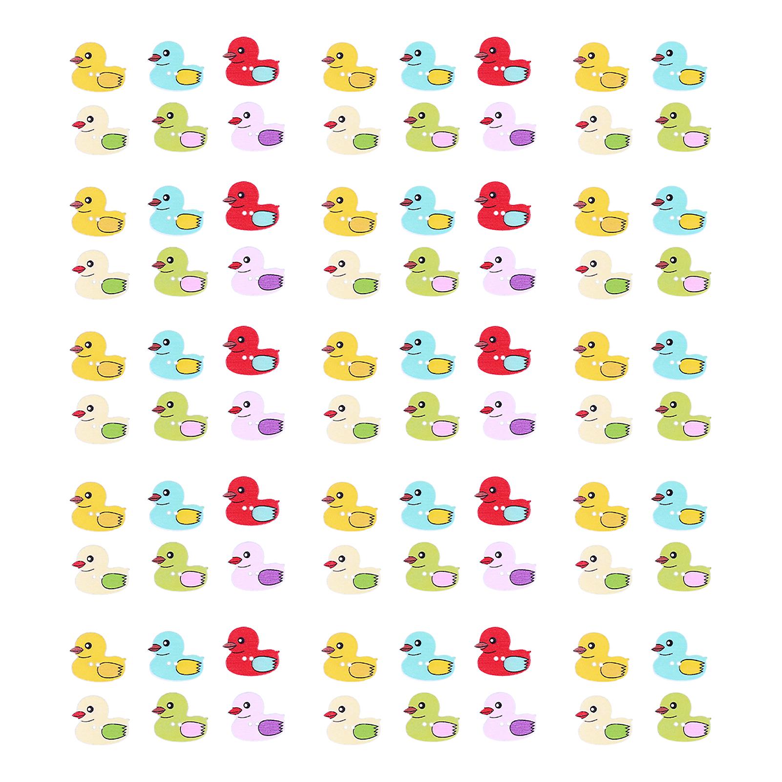 50Pcs DIY Wood Buttons Cute Cartoon Duck Pattern Buttons for DIY Crafts Scrapbooking