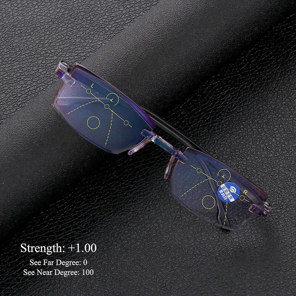 Rimless Anti Blue Light Progressive Multifocal Reading Glasses Computer Goggles