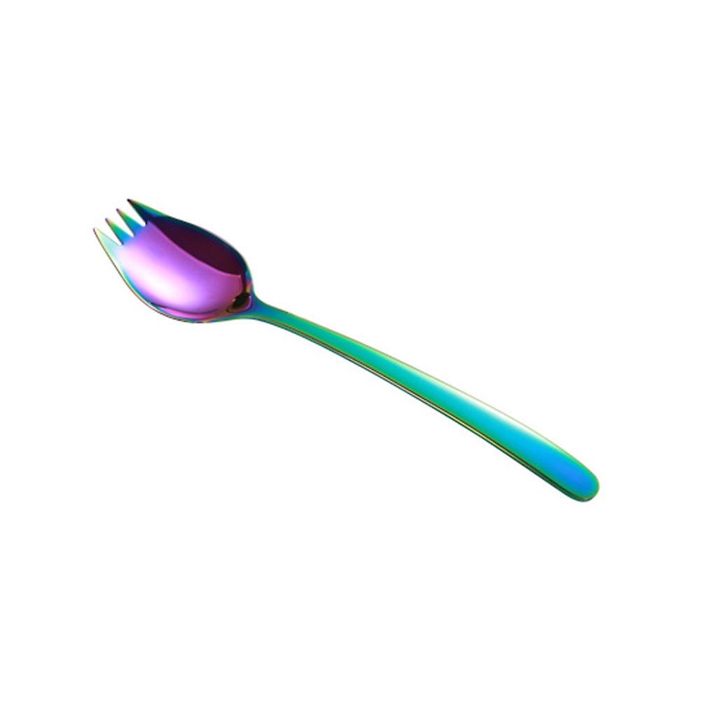 OuZhan Noodles Fork 2 in 1 Non-stick Stainless Steel No Rough Edges Portable Salad Spork for Home