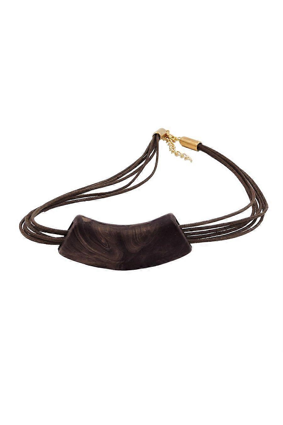 Necklace Tube Flat Curved Dark Brown Marbled - Gl04435