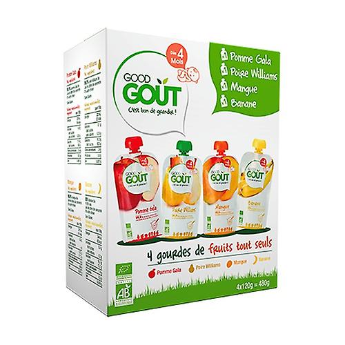 Pack of assorted Banana, Apple, Pear and Mango 4m+ bags 4 units of 120g (Mango - Banana - Apple - Pear)