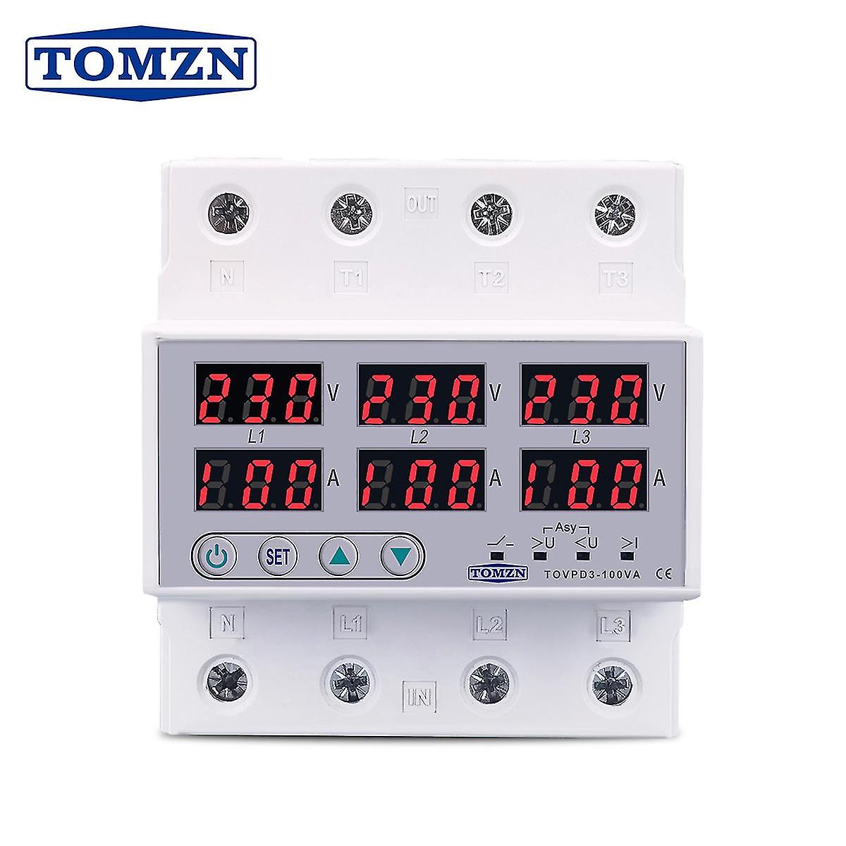100a 3 Phase Din Rail Voltmeter Ammeter Adjustable Over And Under Voltage Current Limit Protection M