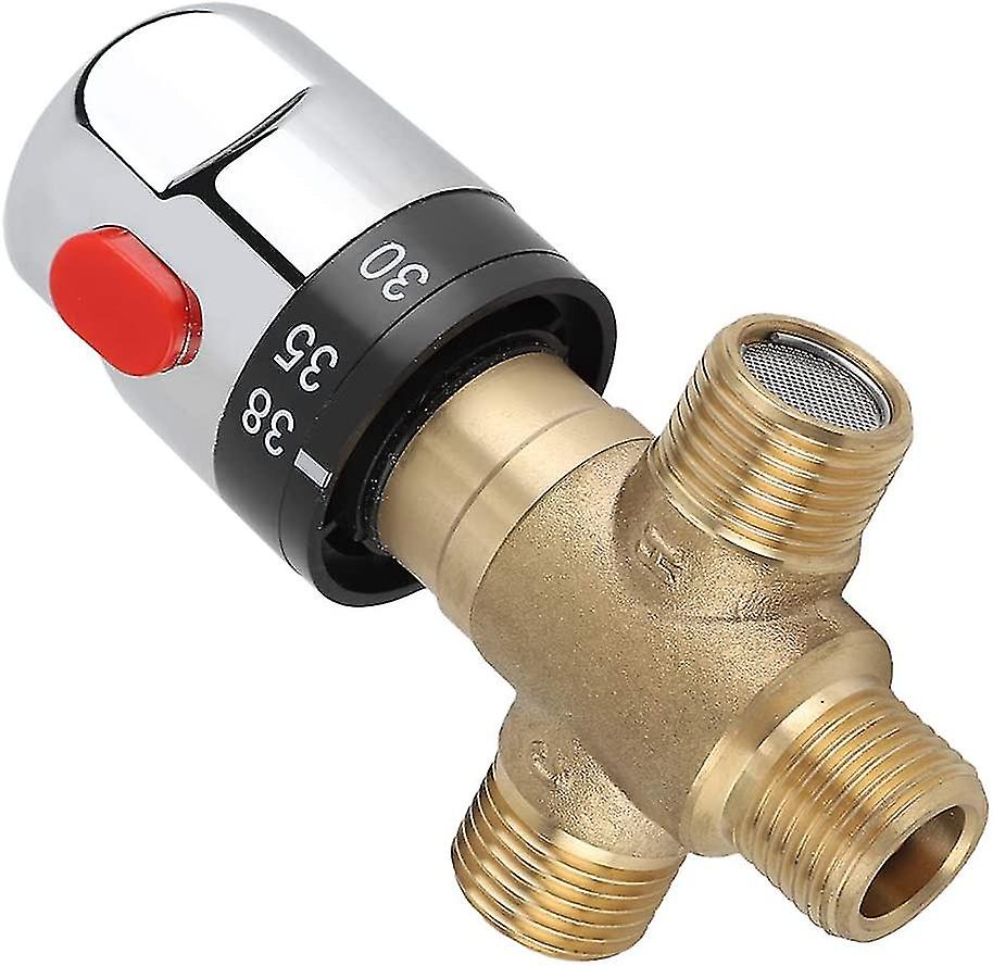 Thermostatic Mixing Valve, 3 Way Solid Brass Thermostatic Mixing Valve, Shower System, Temperature Control Valve for Domestic Water Heaters, Type 3
