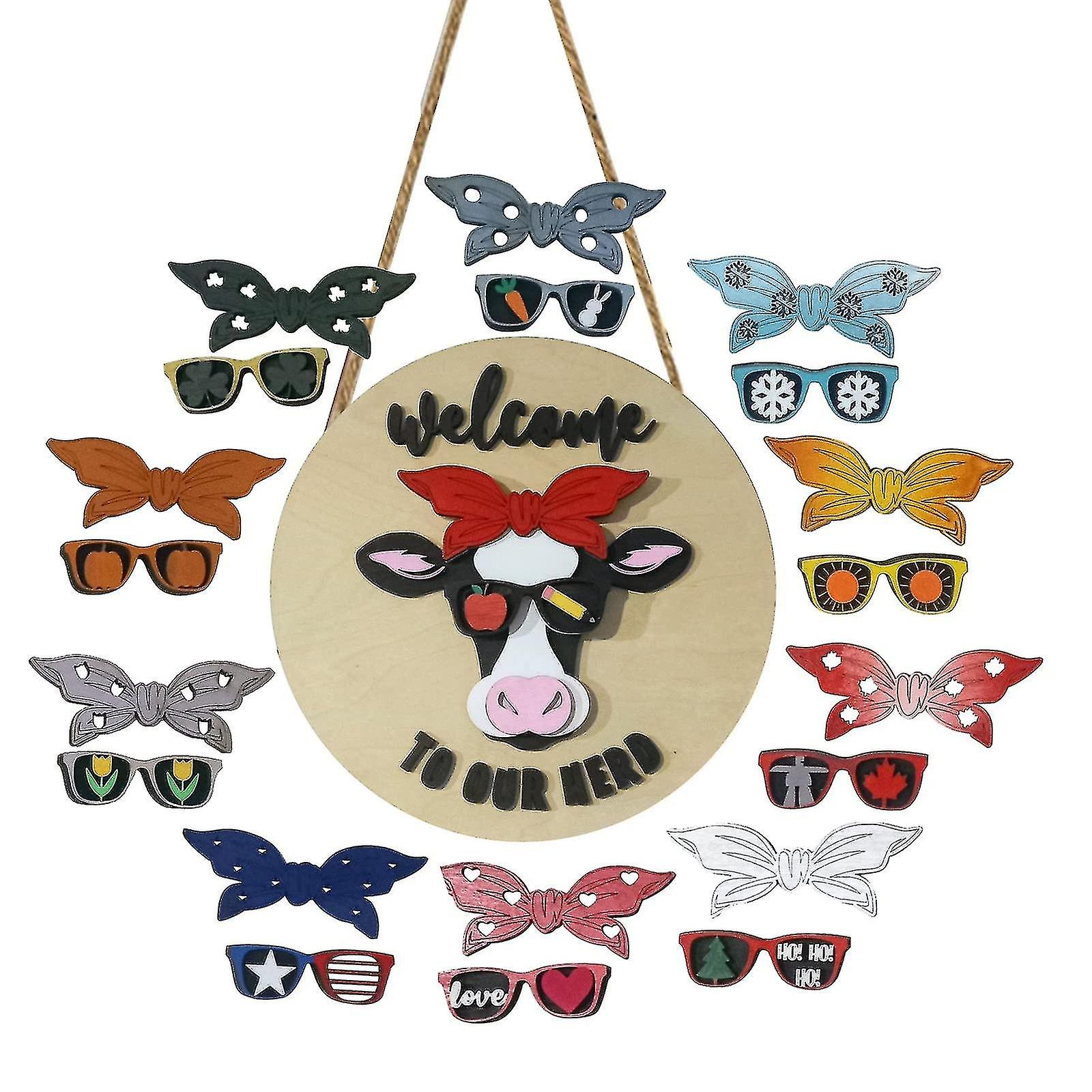 Interchangeable Door Hanger Cow Eye-catching Hanging Decoration For Easter Day