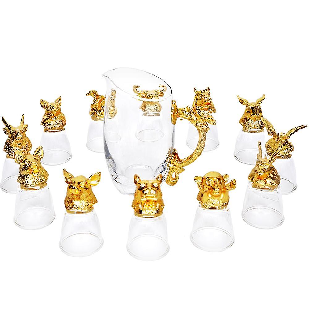 Chinese Zodiac, Karaffset with 12x Glass - Gold