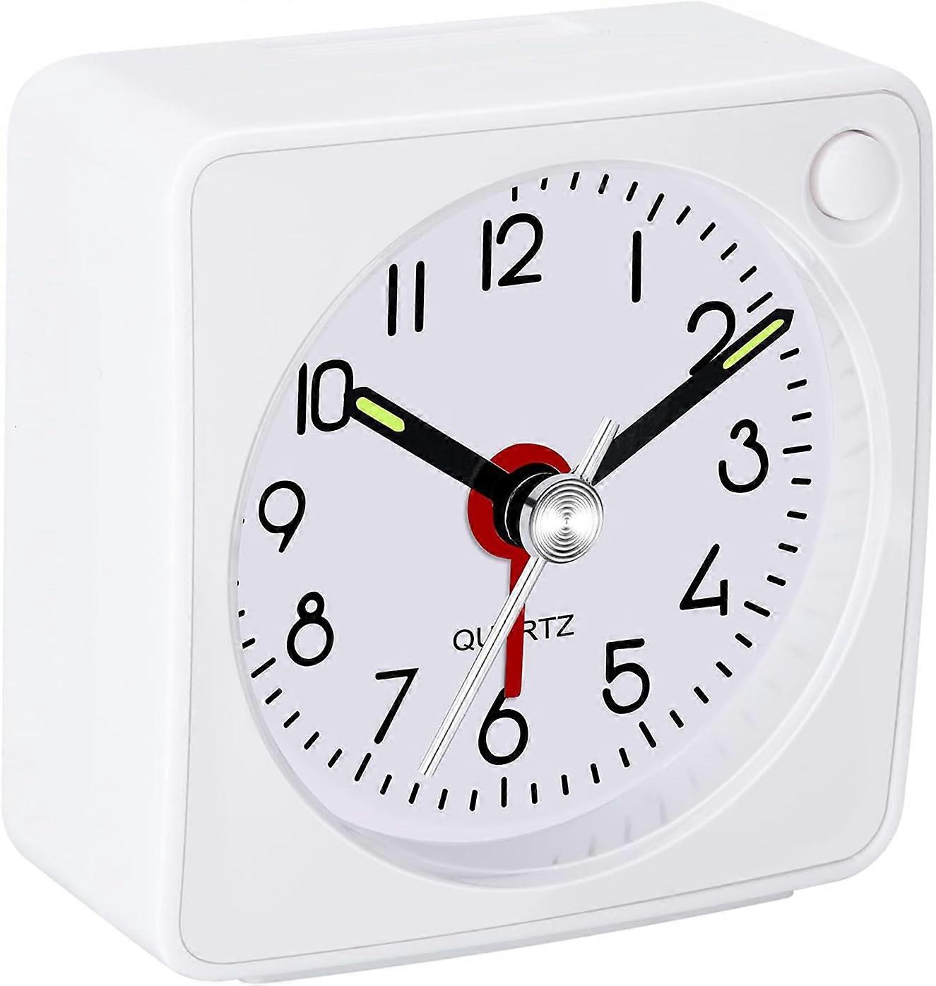 Analogue Travel Alarm Clock, Ultra Small Clock with Snooze and Light Function, Super Silent (White)