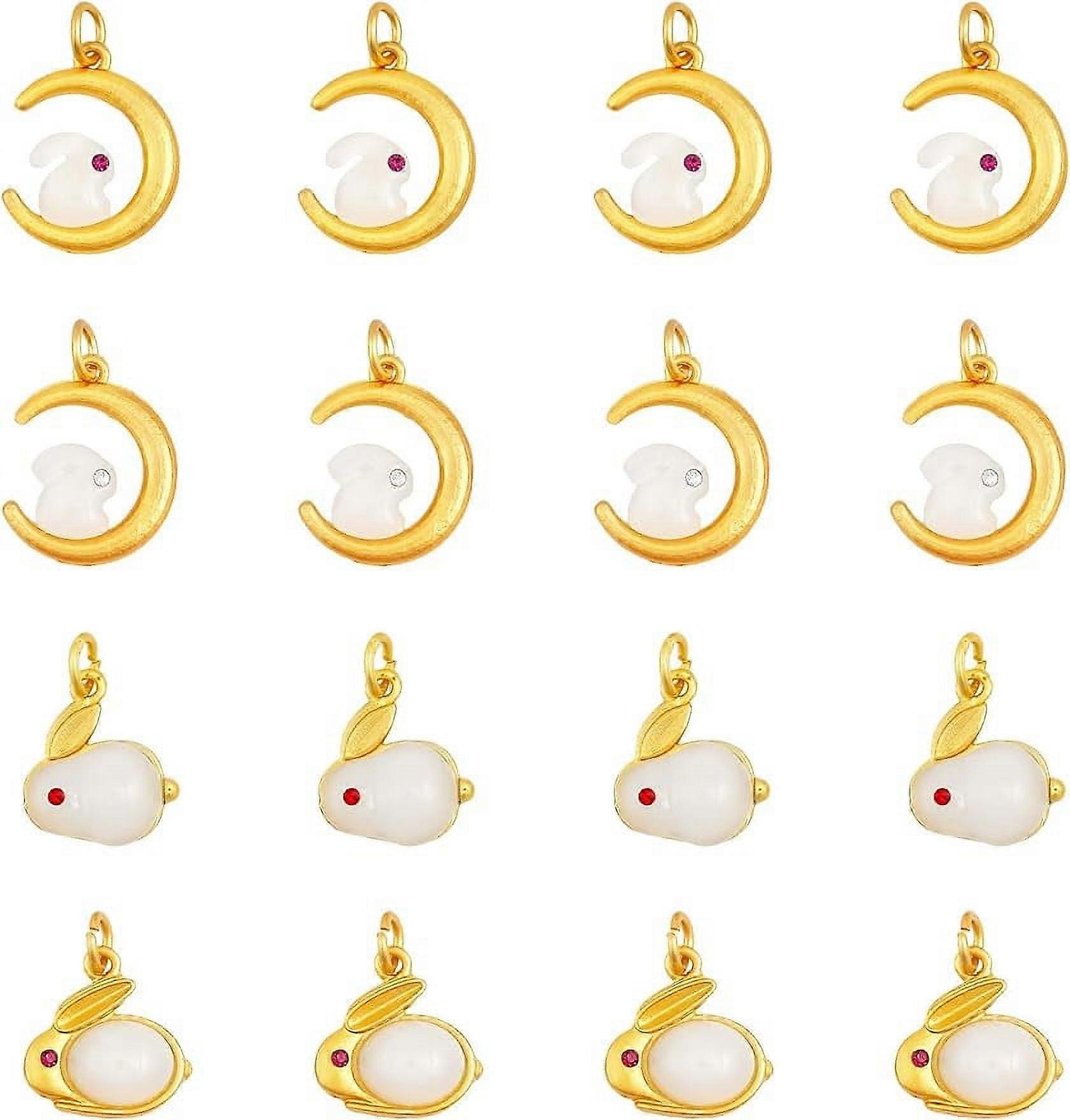 16Pcs 4Styles Jade Rabbit Charms Moon with Rabbit 2023 Chinese Year of The Rabbit Zodiac for DIY Jewelry Making Decoration Mixed Color