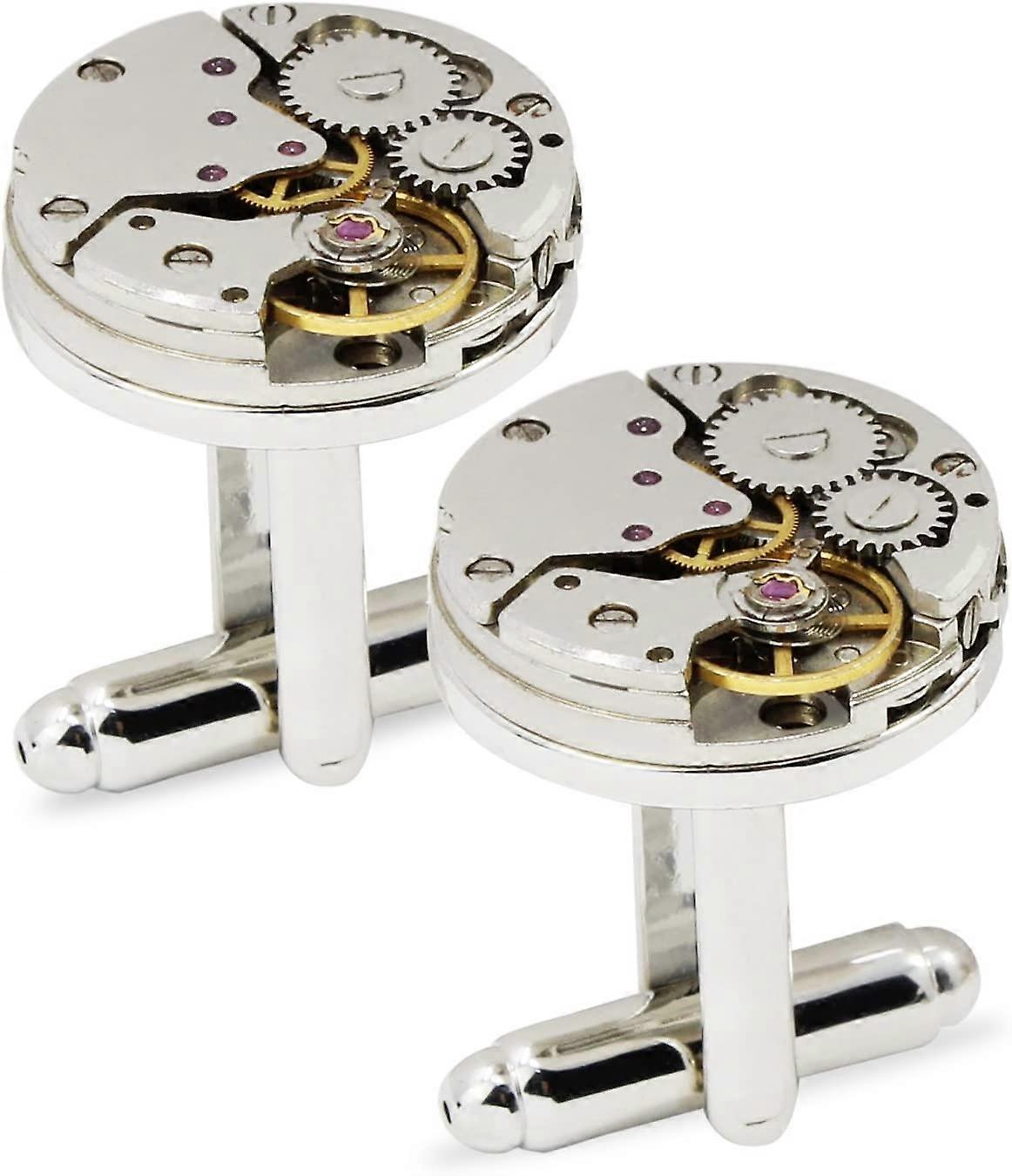 Stainless Steel Steampunk Cufflinks, Watch Movement Shape Cufflinks with Gift Box