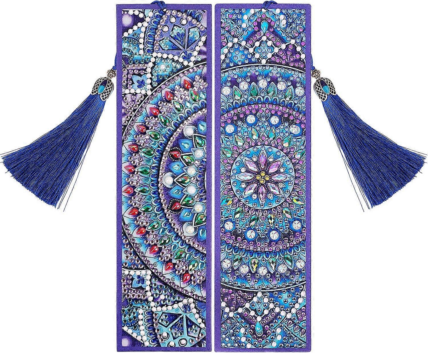 (2 Pack) VETPW Diamond Embroidery Bookmarks Kit with Leather Tassel, 5D DIY Mandala Diamond Painting Bookmarks, Paint by Number Kit for Birthday and G