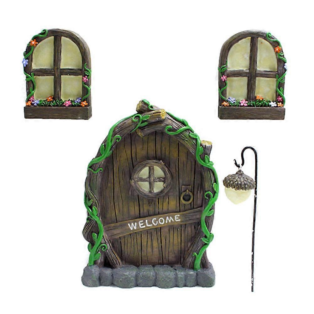 Zână miniaturală Elf Home Door Ferestre și candelabru Decor luminos de copac Decoratiuni de arta in intuneric