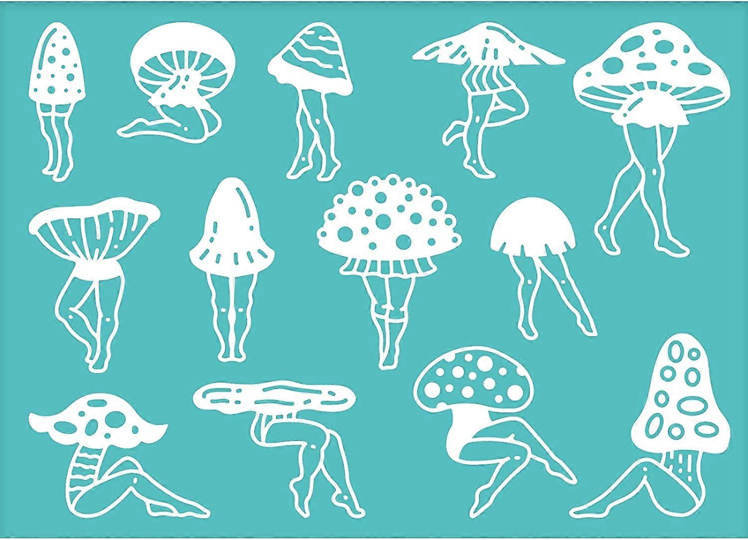 2pcs Self-Adhesive Silk Screen Printing Stencil Mushroom Pattern Stencil Reusable Mesh Stencils Transfer Washable Home Decor 7.7x5.5Inch