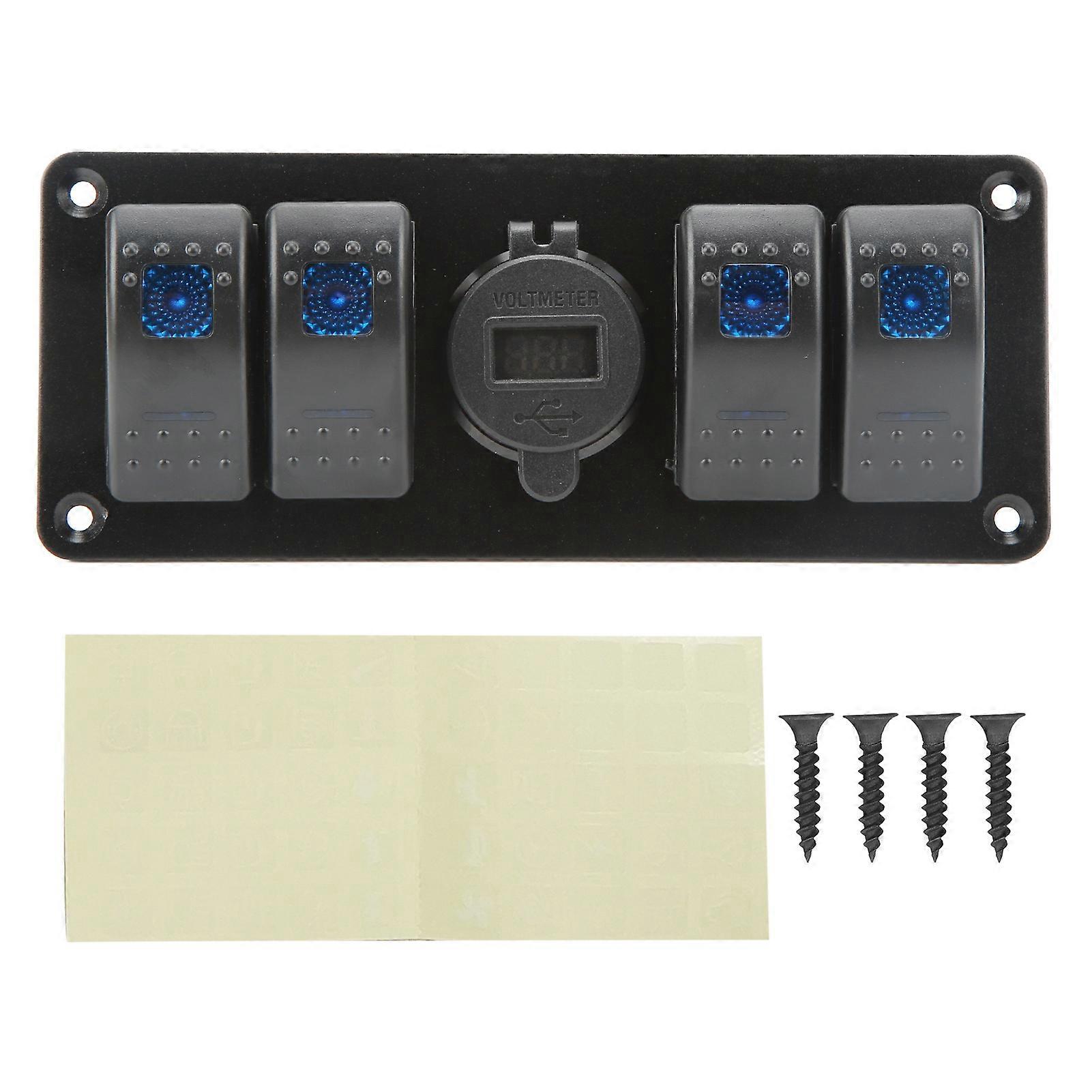 4 in 1 Combination Switch Panel Dual USB Charger LED Voltage Display Fit for UTV ATV Truck Trailer Bus Yacht Boat