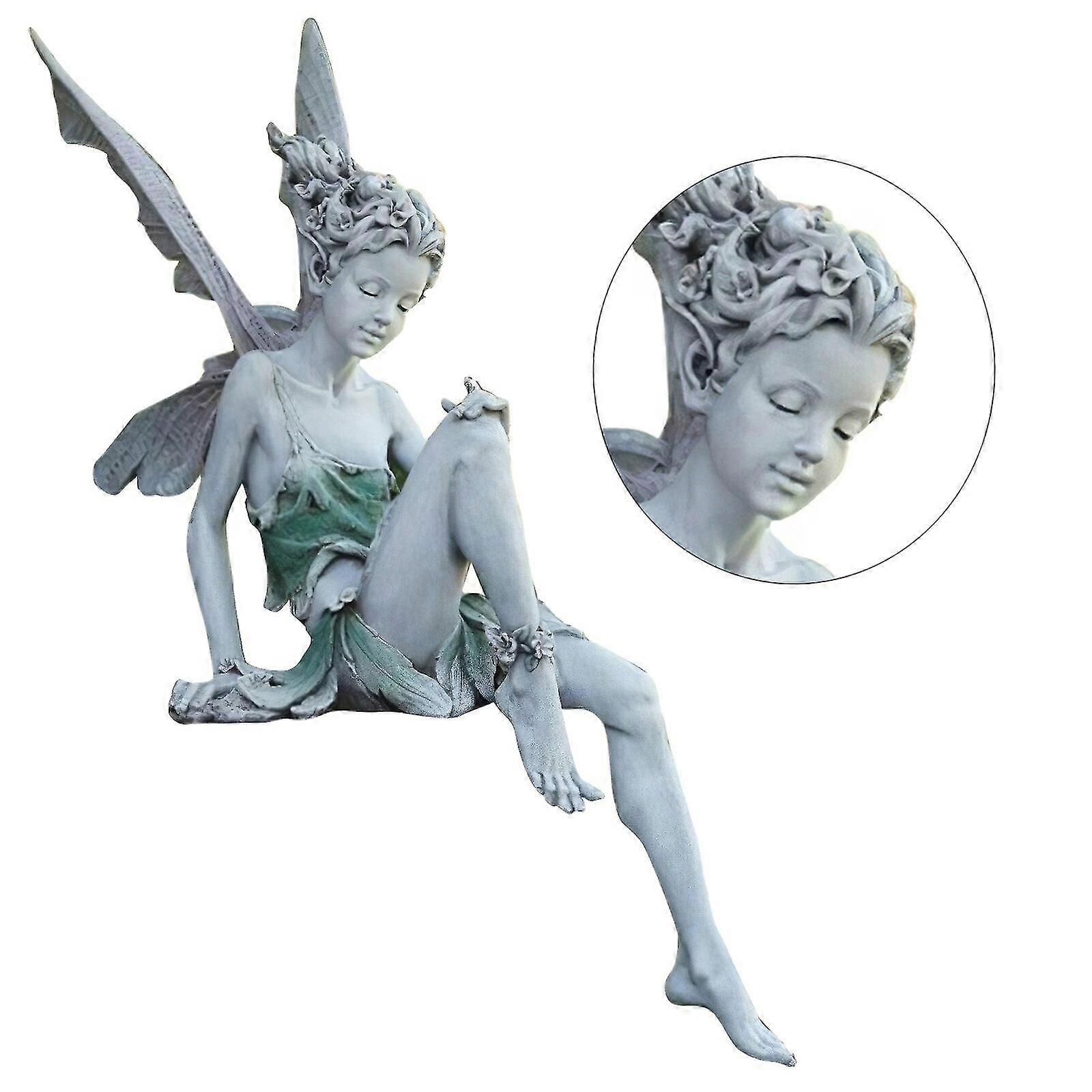 Jianghuo Resin Sitting Fairy Statue Garden Ornament Porch Sculpture Yard Craft Landscaping For Home Garden Decoration