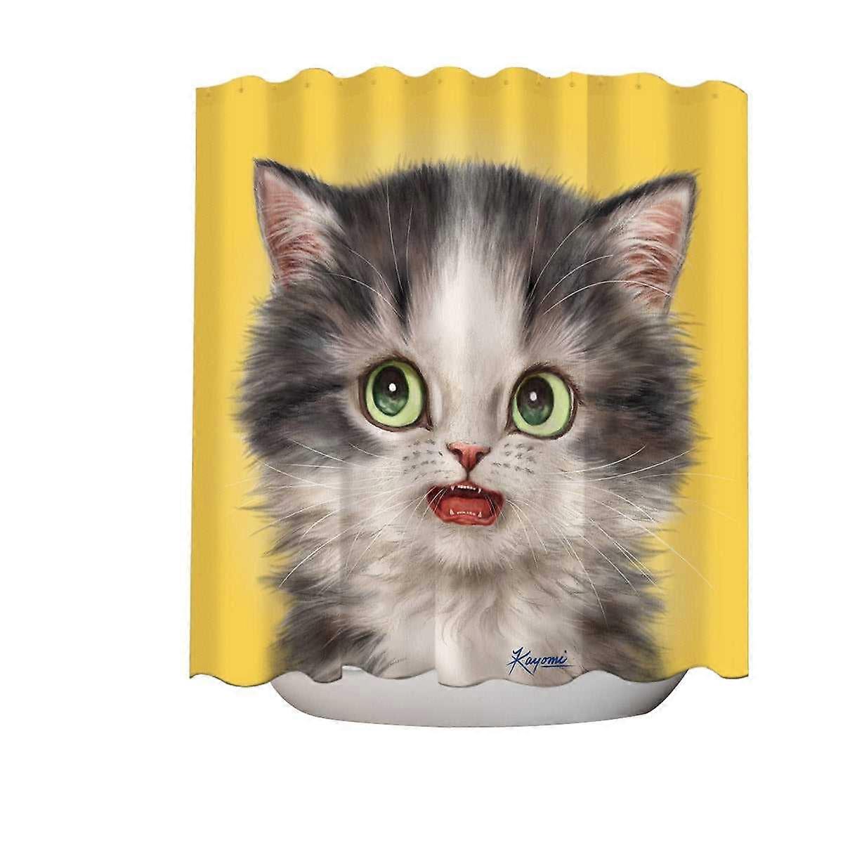 Adorable Cats Scared Grey Kitten Shower Curtain