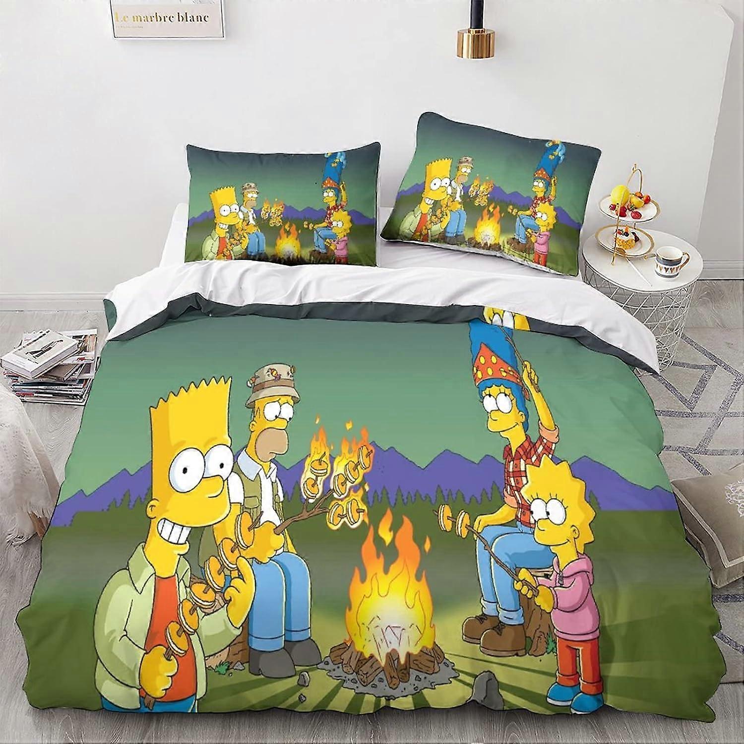 Delar The_Simpsons påslakan Set Animerade karaktärer Animation Tryck Sängkläder Täcke Påslakan, Ultramjuk mikrofiber Allergivänlig 135 * 200 CM