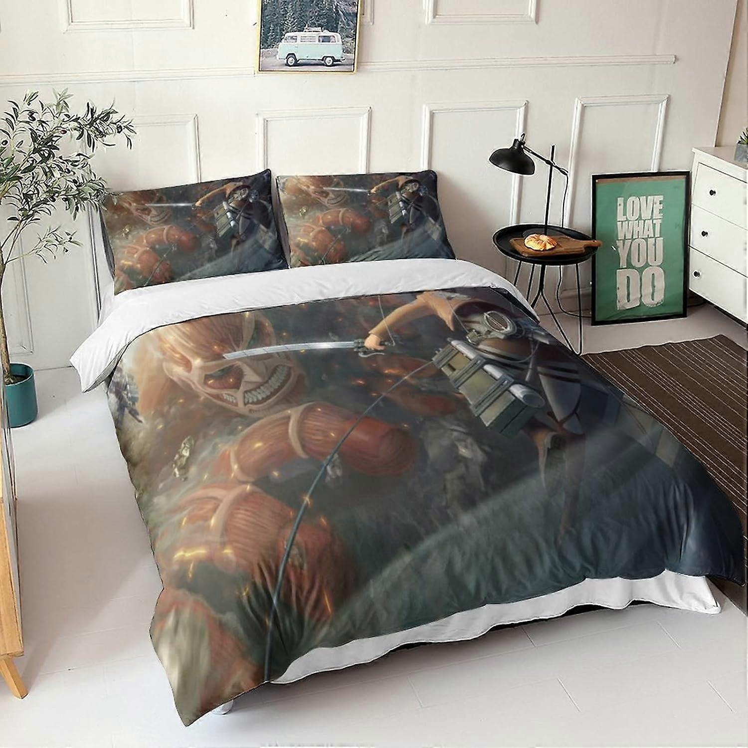 Shingeki No Kyojin Beddengoed Set Dekbedovertrek, Beddengoed Set met Kussenslopen, Advancing Giants Microfiber Dekbedovertrek Sets, Pi Patroon 135 * 200 CM