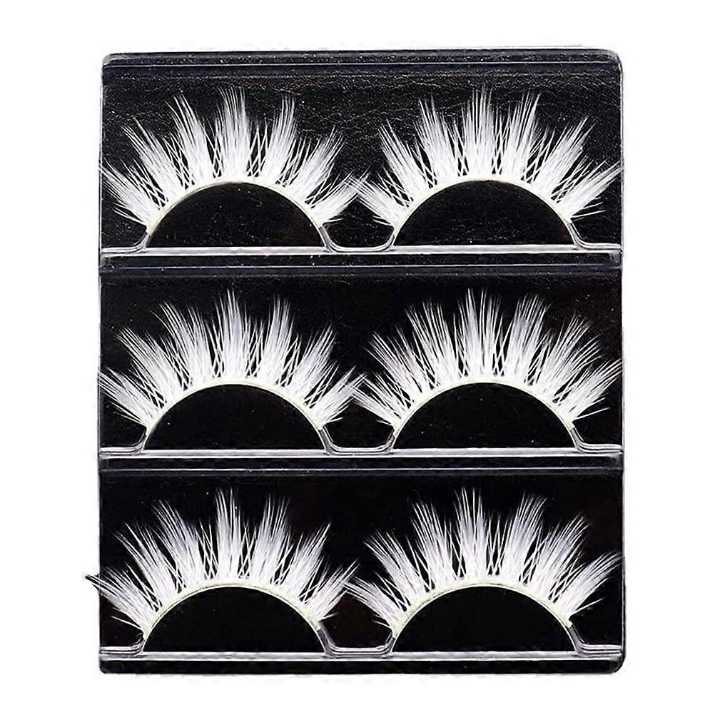 3 Pairs of White False Eyelashes Cosplay Makeup White Eyelash Extensions