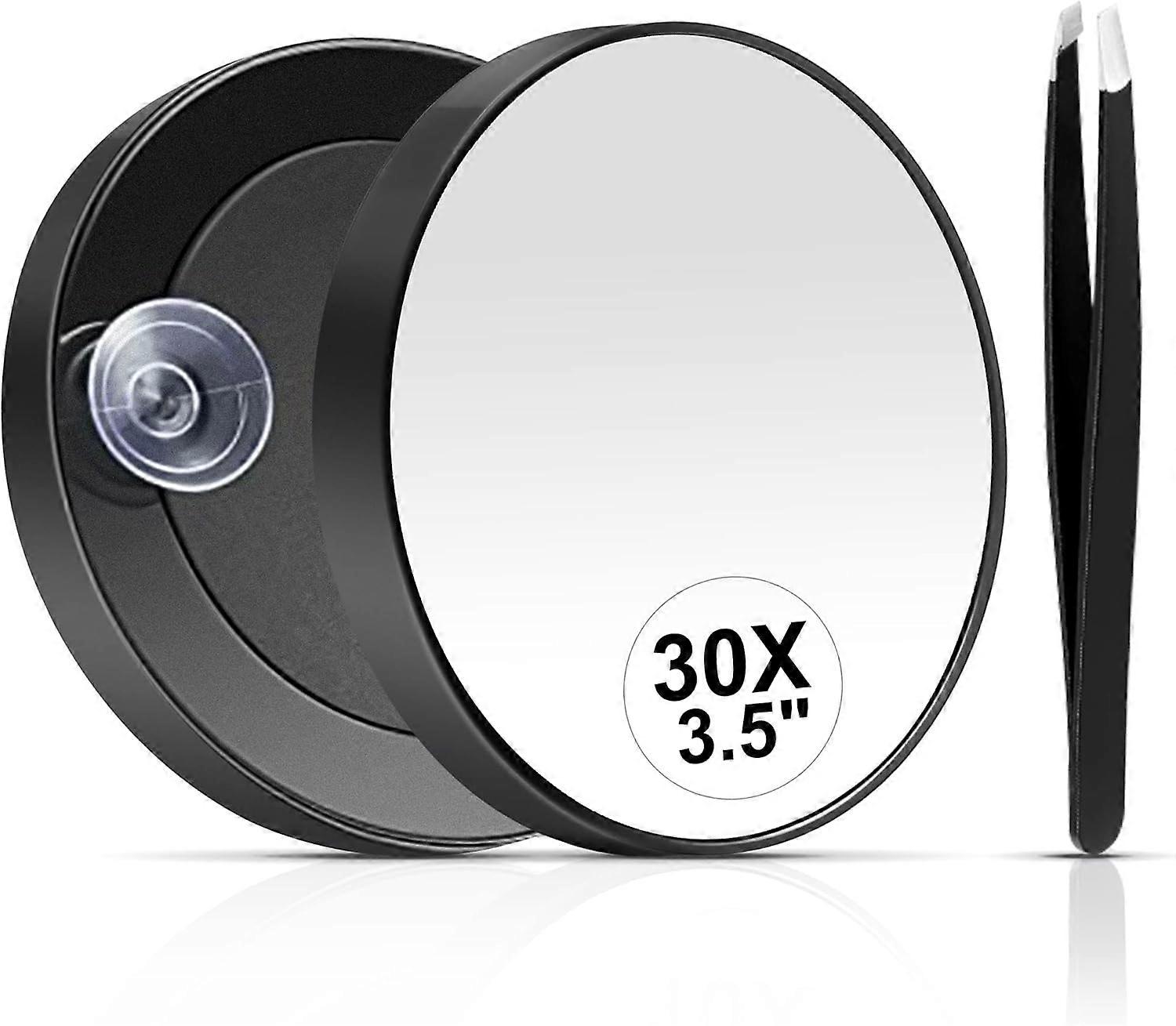 30X Magnifying Mirror, Small Magnifying Mirror with Suction Cup and Tweezers, Compact Mirror Set for Eyebrow Plucking 3.5 Inch