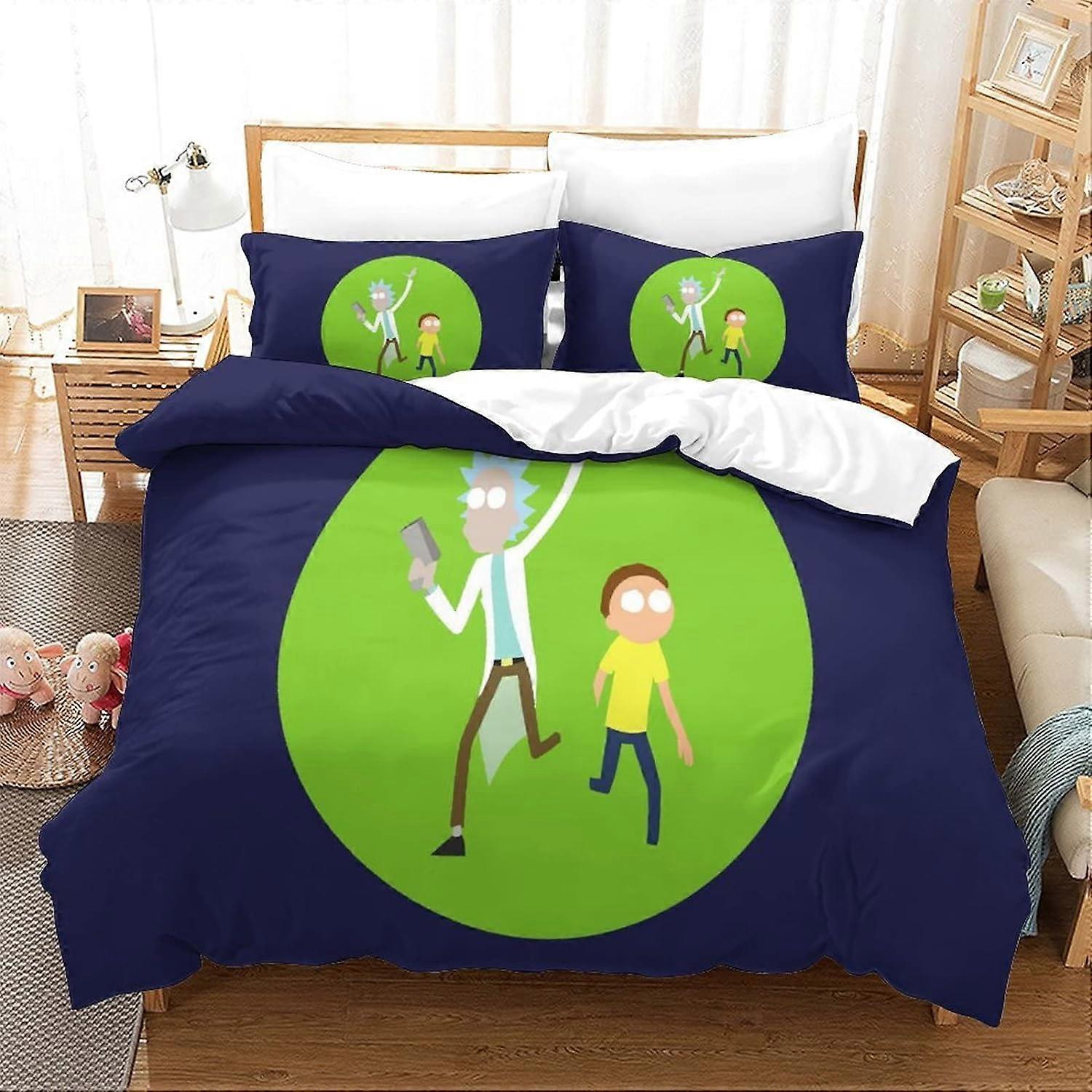 Rick and Morty D Printed Duvet Cover with Pillowcases Bedding Set with Zipper Closure Microfiber Quilt Cover