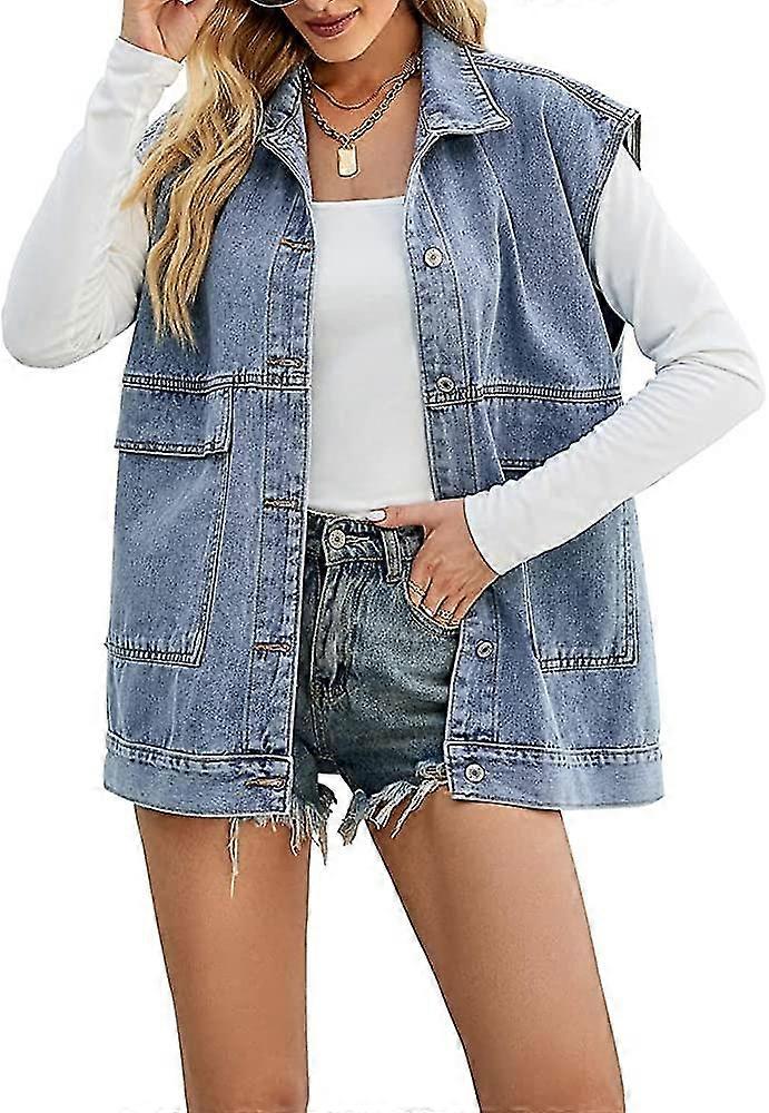 Damen Jeansweste Jean Button Down Revers Ärmellose Oberbekleidung Weste Jacke