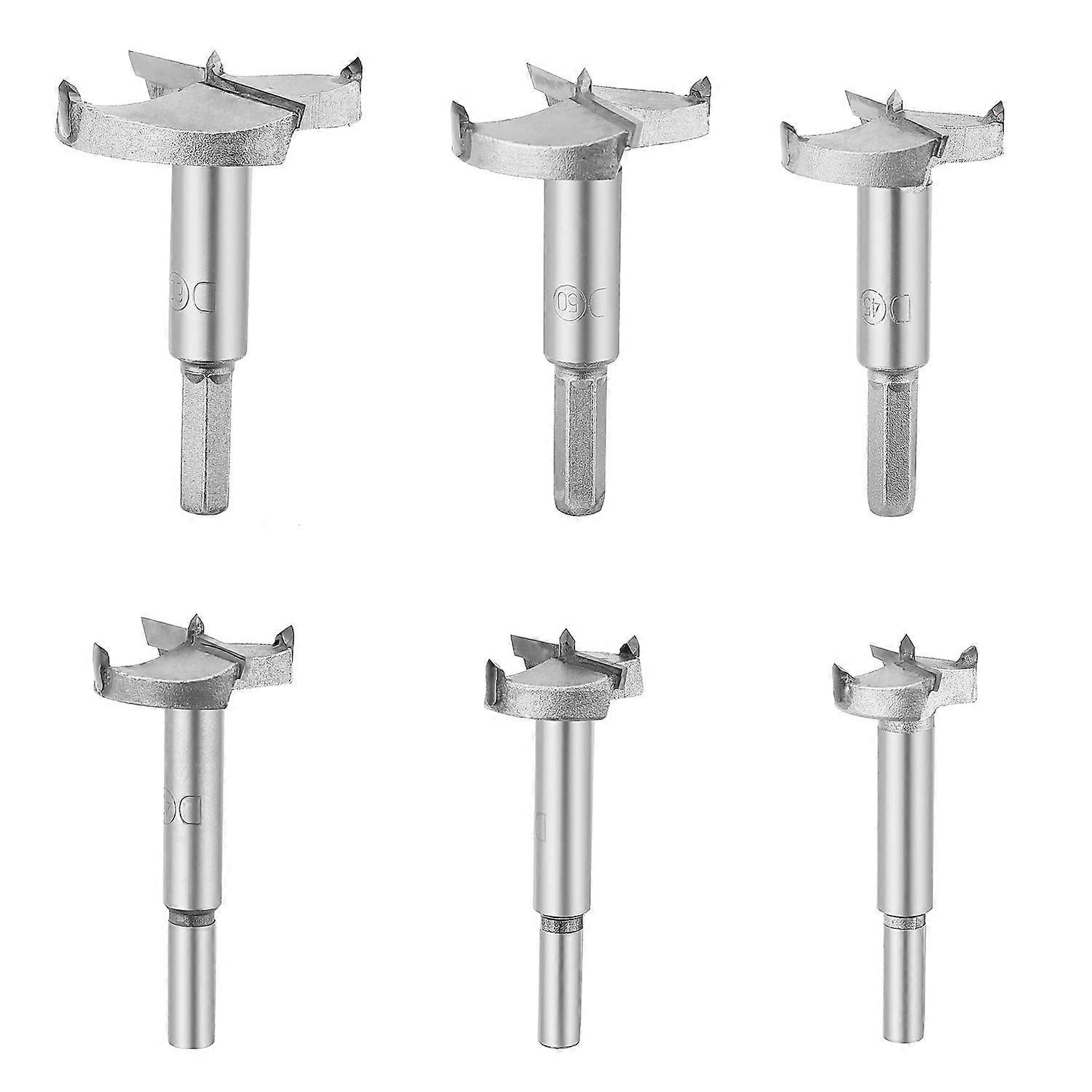 6 Pieces Wood Forstner Drill Bits, Carbide Wood Countersink Diameter 30/35/40/45/50/60mm, For Shaping Hole Woodworking, Installing Spherical Doors Woo