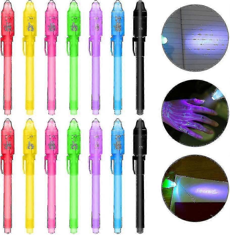 14pack Secret Pen With Uv Light, Reusable Invisible Writing Through Light Uv Pen Giveaways