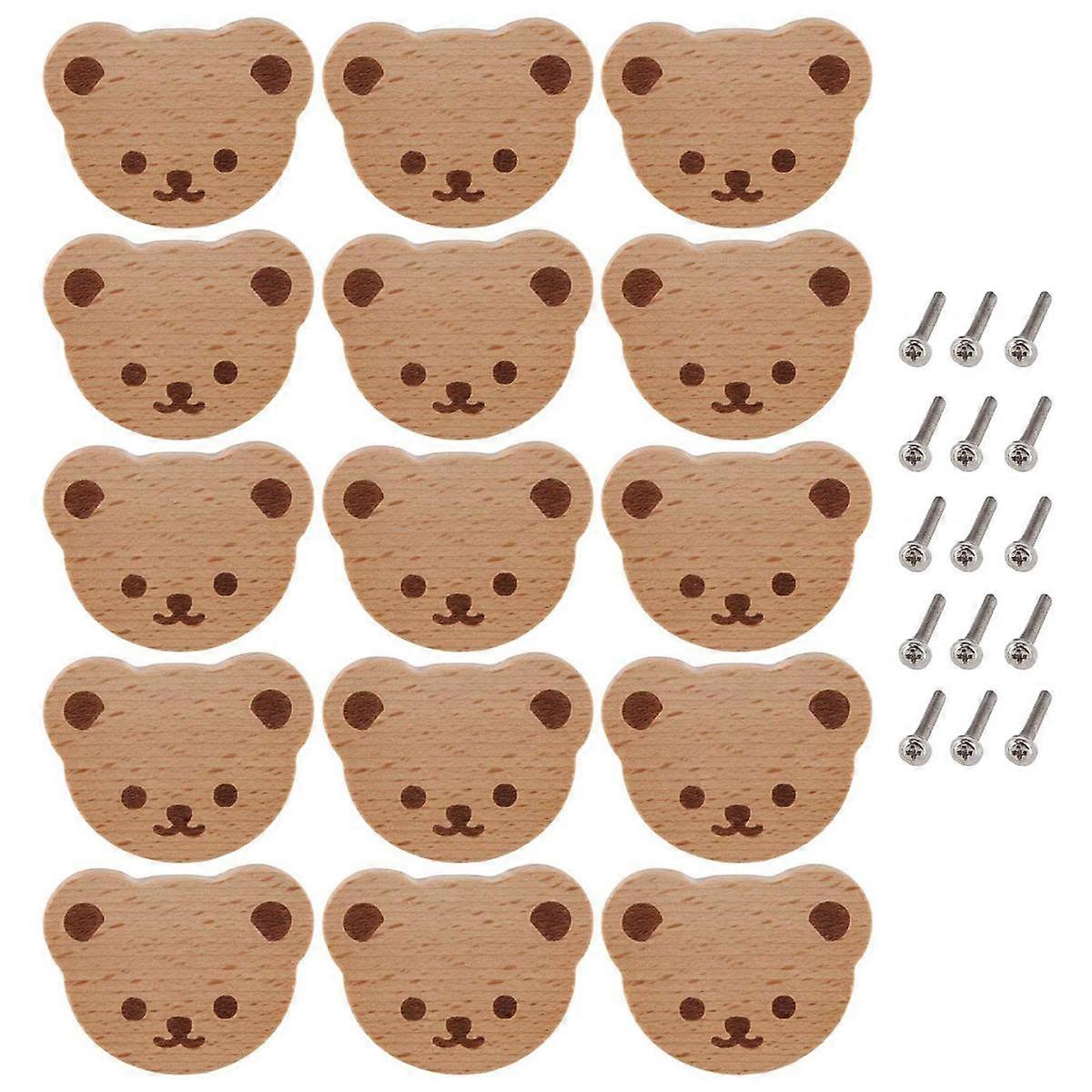 15Pcs Furniture Knobs,Wooden Drawer Knobs, Wooden Cupboard Knobs,Bear Drawer Knobs for Kids, Dresse