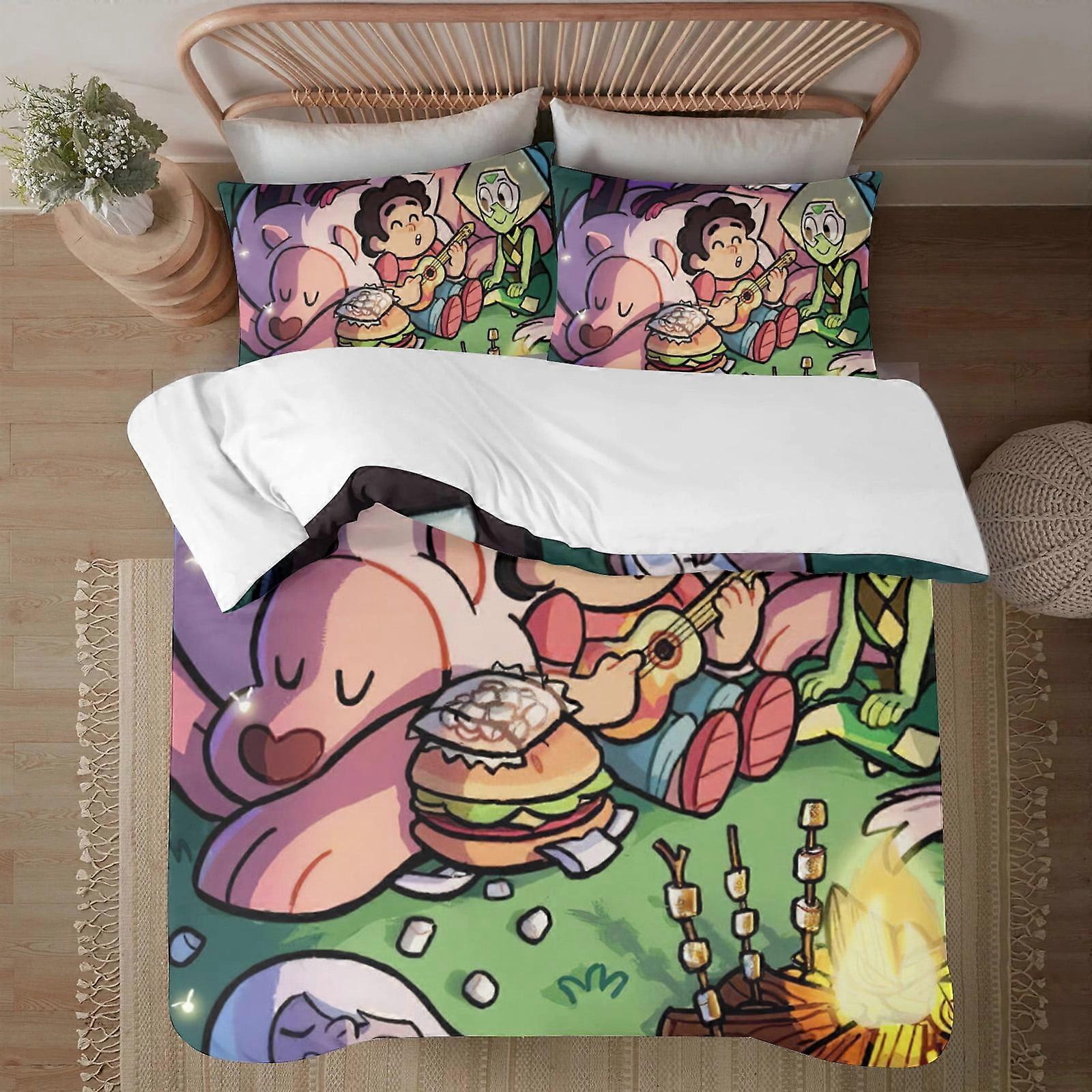 v591 STEVEN UNIVERSE Soft 3D-geprint dekbedovertrek Beddengoed Set met dekbedovertrek 3-delige set inclusief 2 kussenslopen en 1 hoes Machinewasbaar ol59