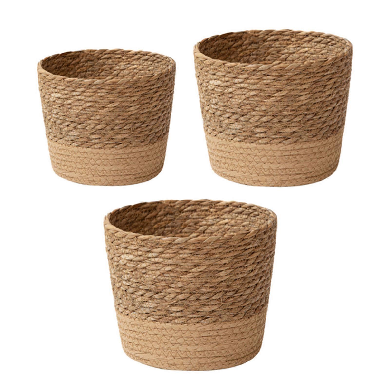 Natural Seagrass Woven Flower Pots Stylish Home Desktop Decorative Props for Home Garden