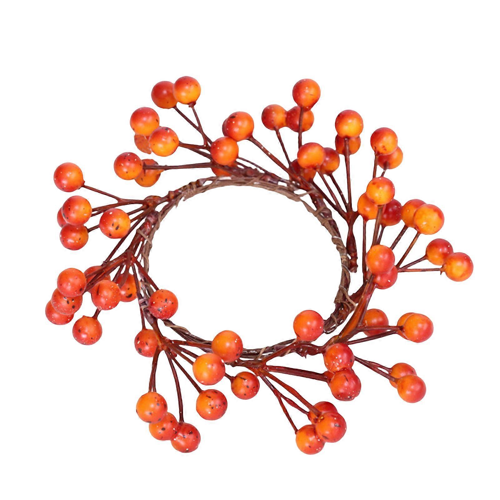 6PCS Halloween Candle Rings Wreath Artificial Fall Candle Rings with Orange Berries Front Door Hanging Festive Supplies