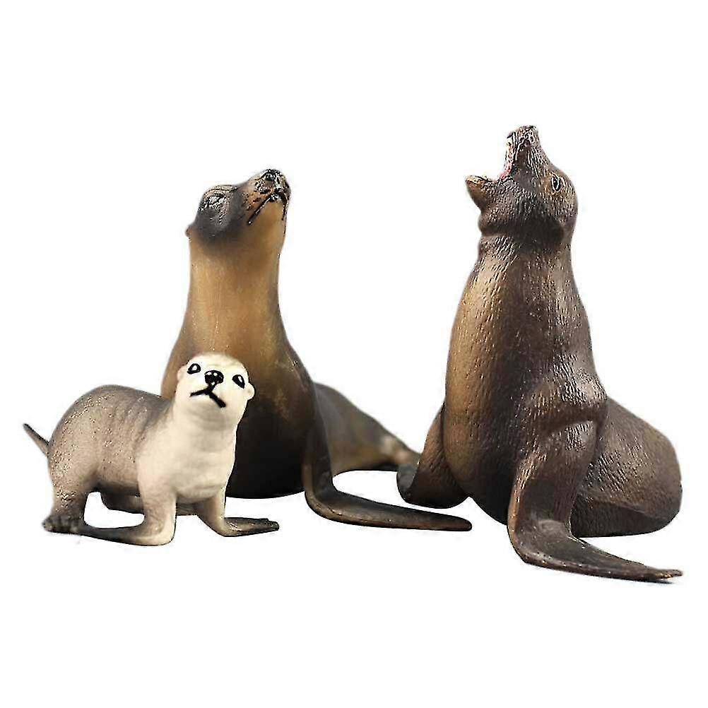 3pcs High Simulation Sea Lion Family Model Marine Organism Decoration For Children Playing
