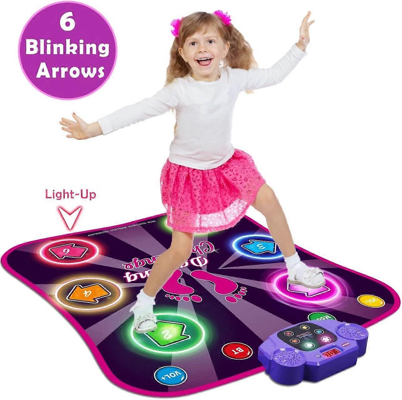 Light Up Dance Mat for GirlsDance Toys for 4 5 6 7 8 9 10 Year Old Girl Gifts - Music Dancing Game Pad with 5 Game Modes & Wireless Bluetooth - Birthd