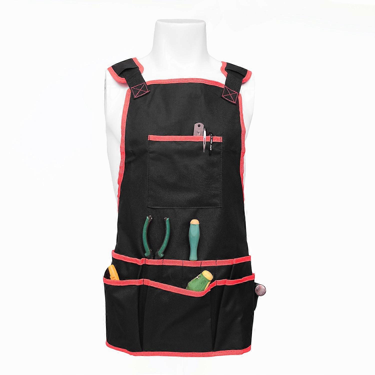 Tool Apron, Gardening Apron Double Oxford Cloth Work Apron Adjustable Pockets With (black-orange, 59*59.5cm)