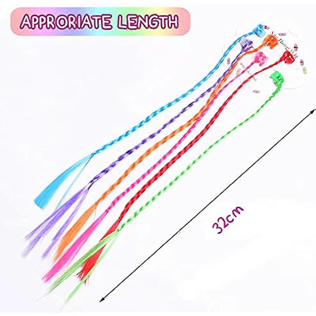Lot De 24 Extensions De Cheveux Clipables Pour Enfants – Franges Et Tresses – 6 Couleurs Vives – Longueur 32 Cm – Idéal Pour Fêtes, Festivals, Performances