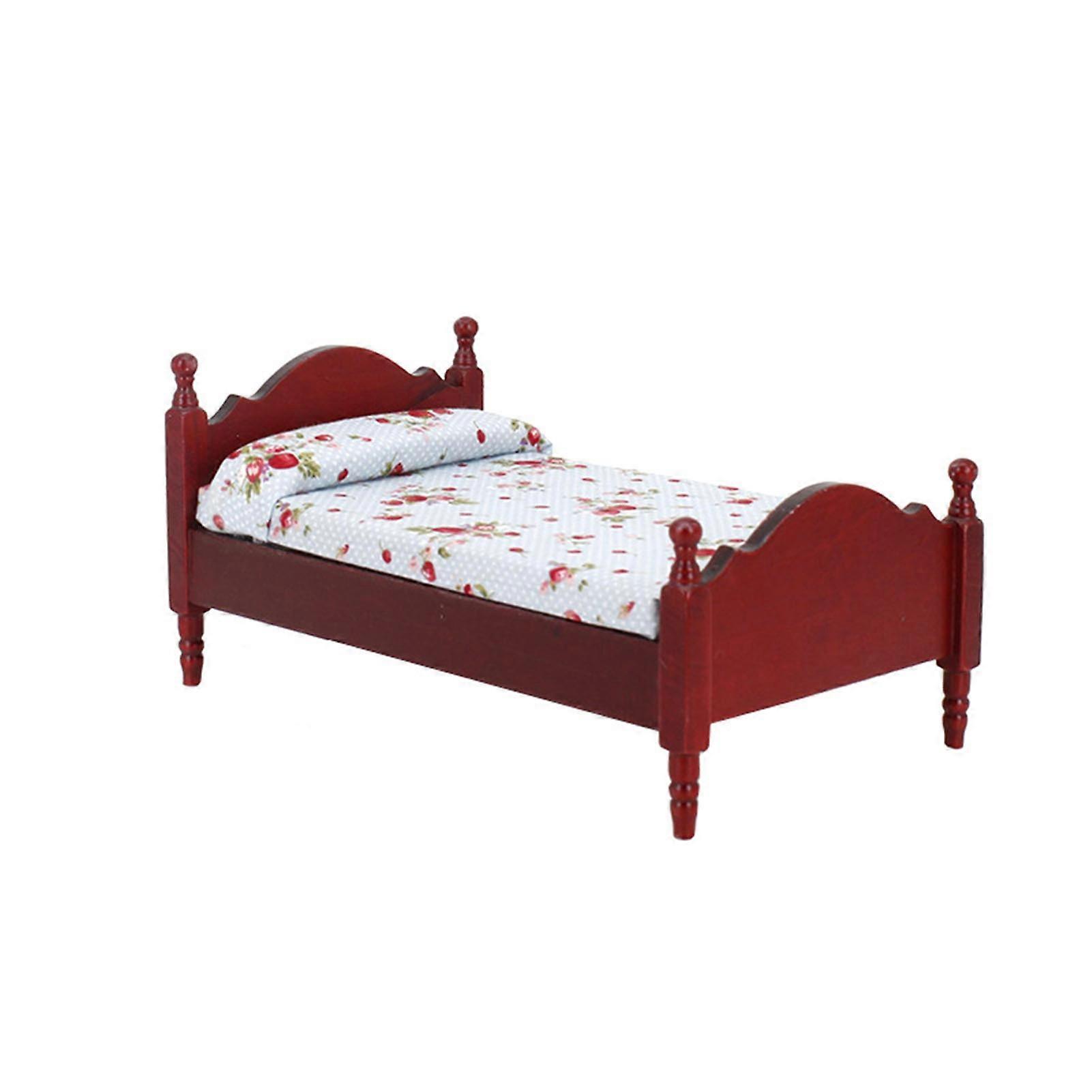 Wooden Scale 1:12 Exquisite Dollhouse Mini Single Bed Decor for Playing