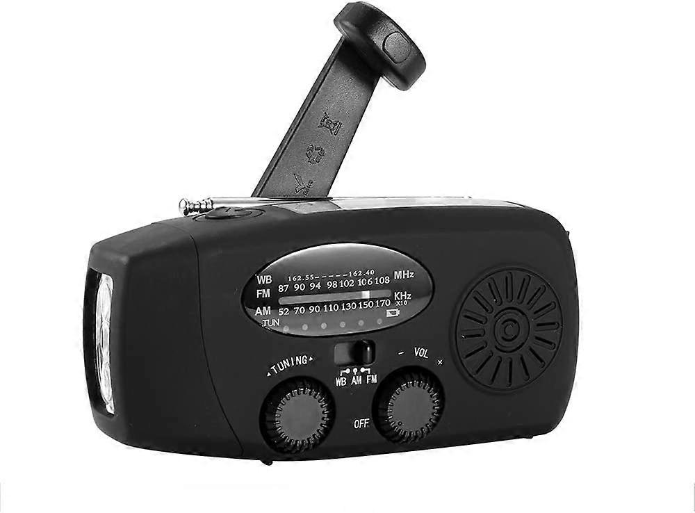 Bärbar solradio, handvev självdriven AM / FM / NOAA-radio, Dynamo väderradio nödenhet med 3-LED-ficklampa och telefonladdare för Hiki