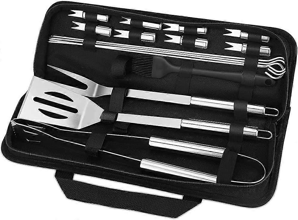 BBQ Tool Set, 16PCS Barbecue Stainless Steel Utensils for Grilling with Storage Box/Spatula/Fork/Tongs/Skewers and Brush for Outdoor/Camping/Garden