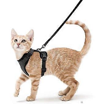 katt sele og bånd for å gå, escape proof myk justerbar vest seler for katter, enkel kontroll pustende jakke, svart, s