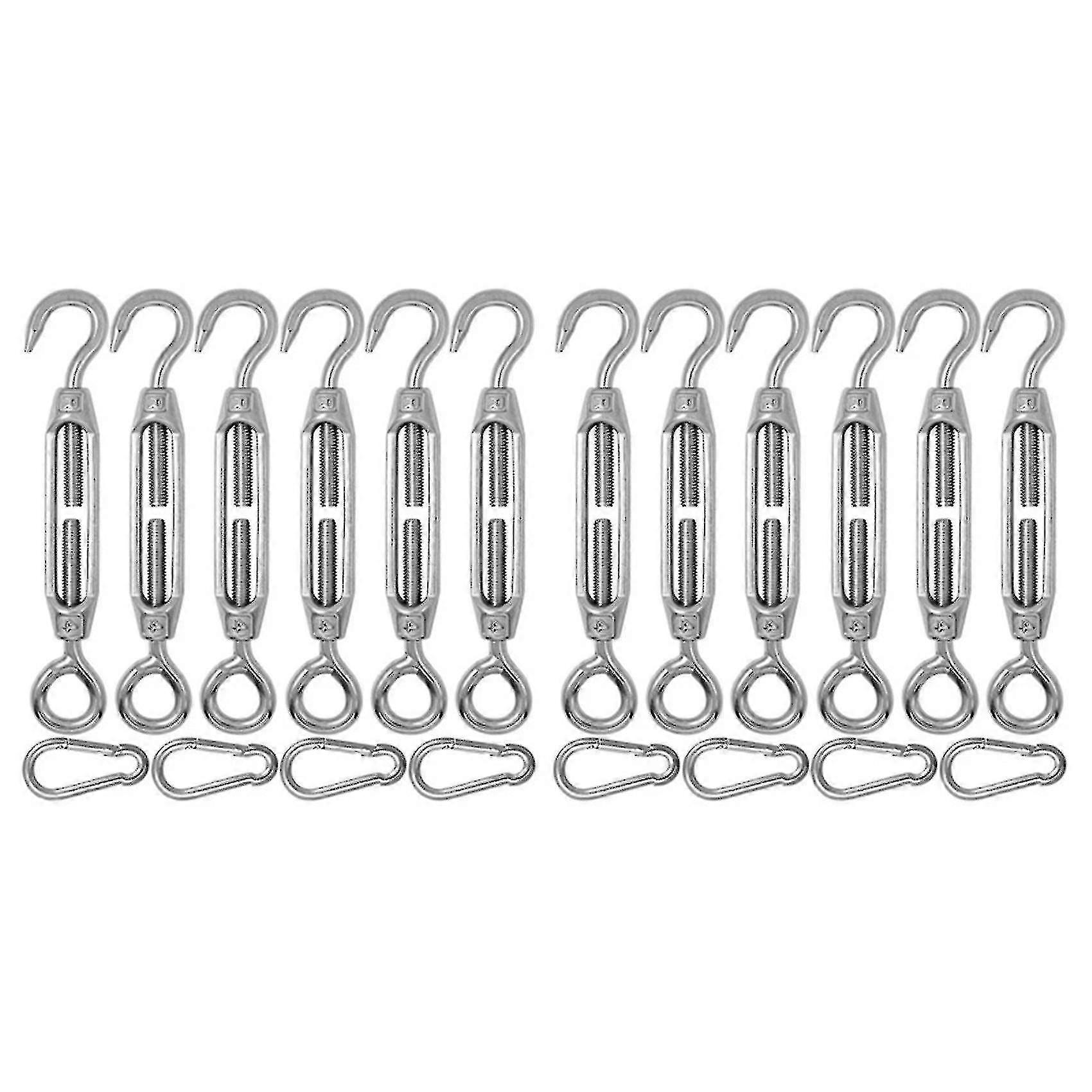 12 Pieces M4 Eye Hook Turn Buckle + 8 Spring Hooks - Silver