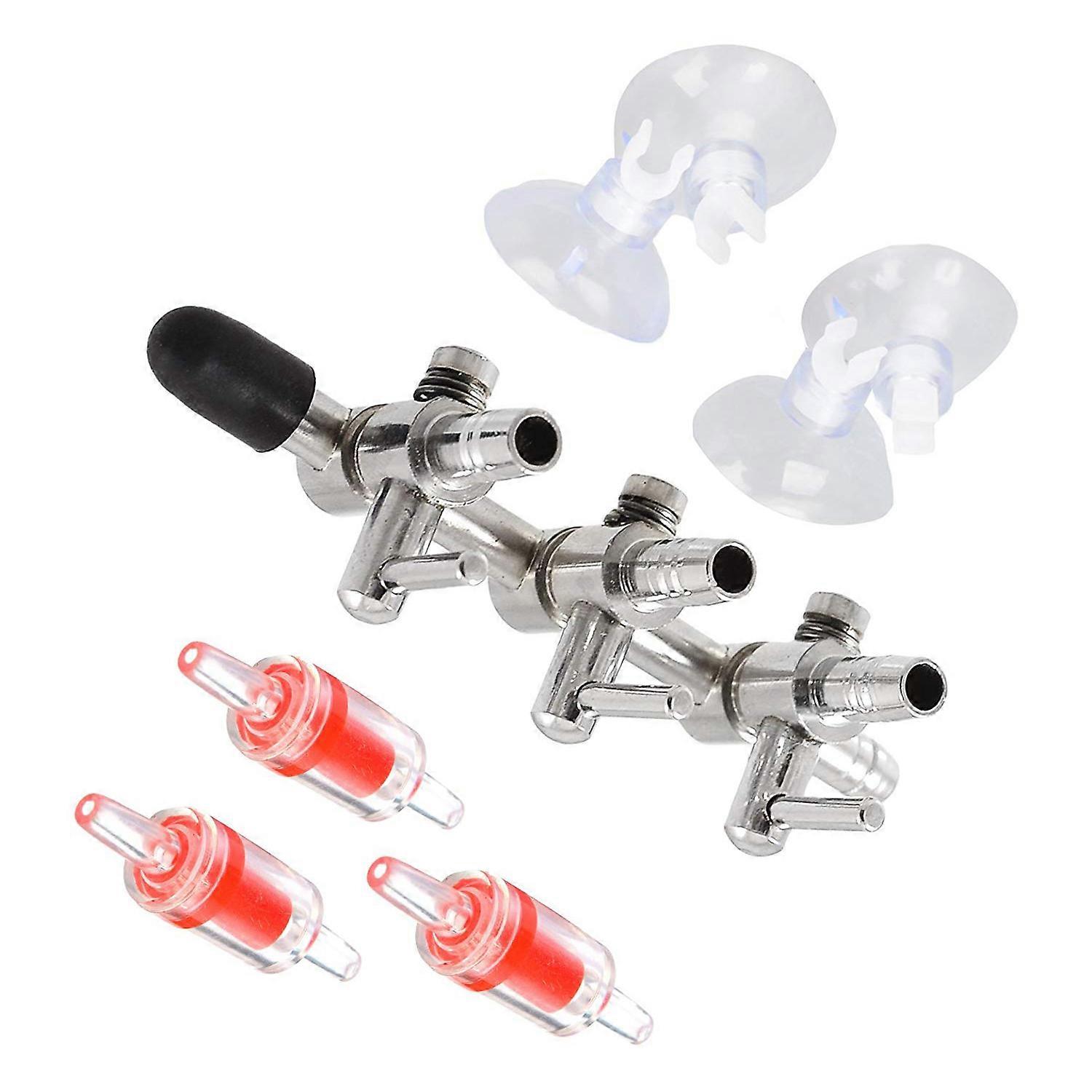 3-Way Aquarium Air Flow Control Lever Valve Distributor Splitter With 3 Check Valves And 4 Suction C