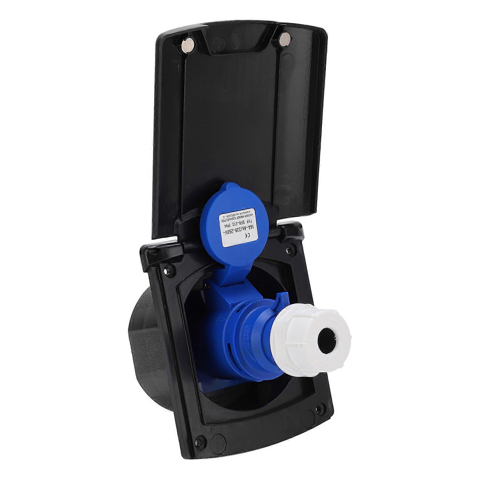 RV Power Outlet 3 Pin External Waterproof Plug Socket Embedded Mounting 220V?250V 16ABlack