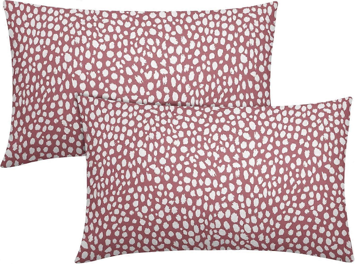 Capas de Almofada Lombar com Bolinhas Creme Rosa 12x20 Polegadas Boho Design Polka Dot Conjunto de 2 Capas de Almofada Moderna com Estampa Moderna de Linho Cushi