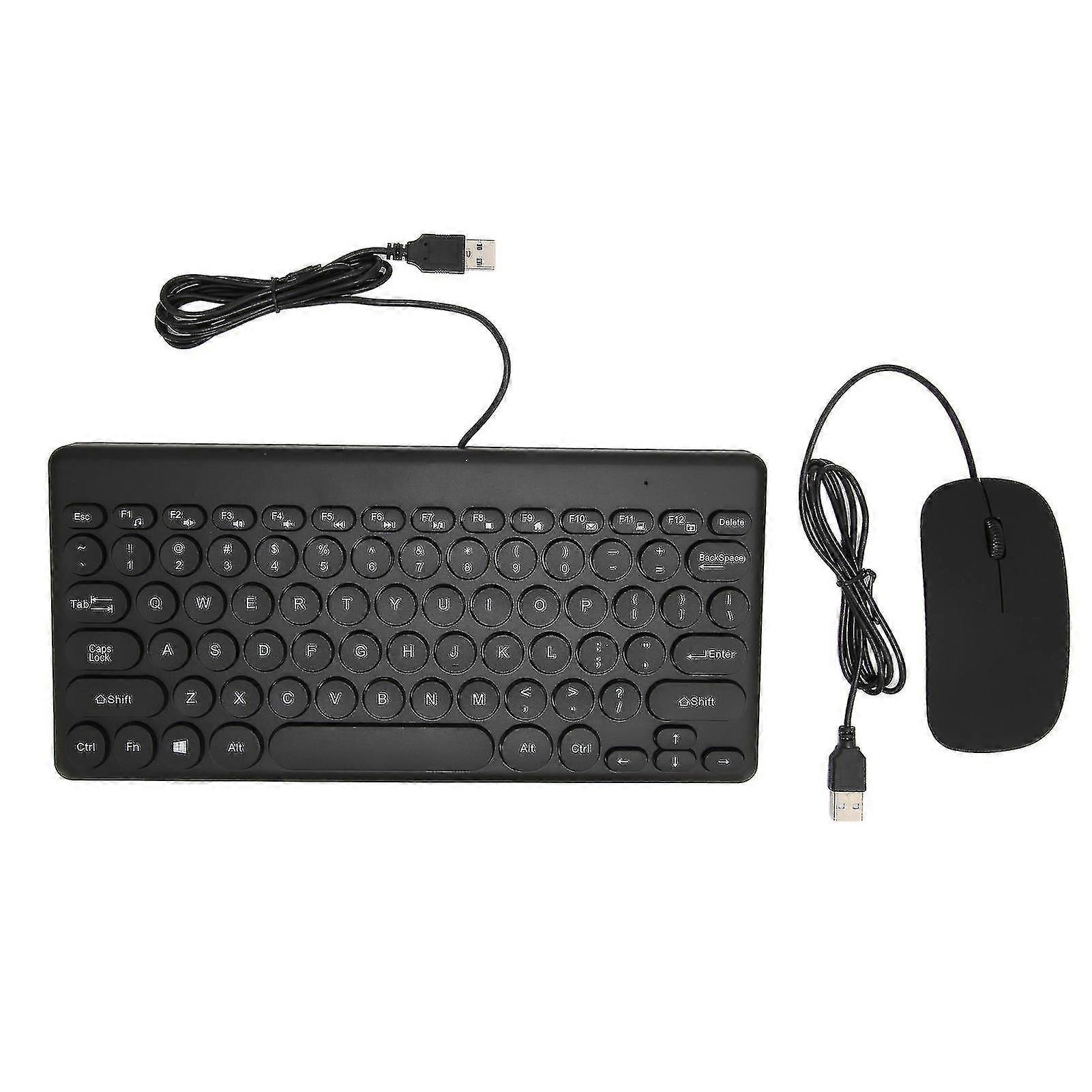 Ergonomic Keyboard and Mouse Combo, Power Saving, 78 Round Keycap Keys, 4 Mouse Buttons, Wired Computer Supplies - Black.