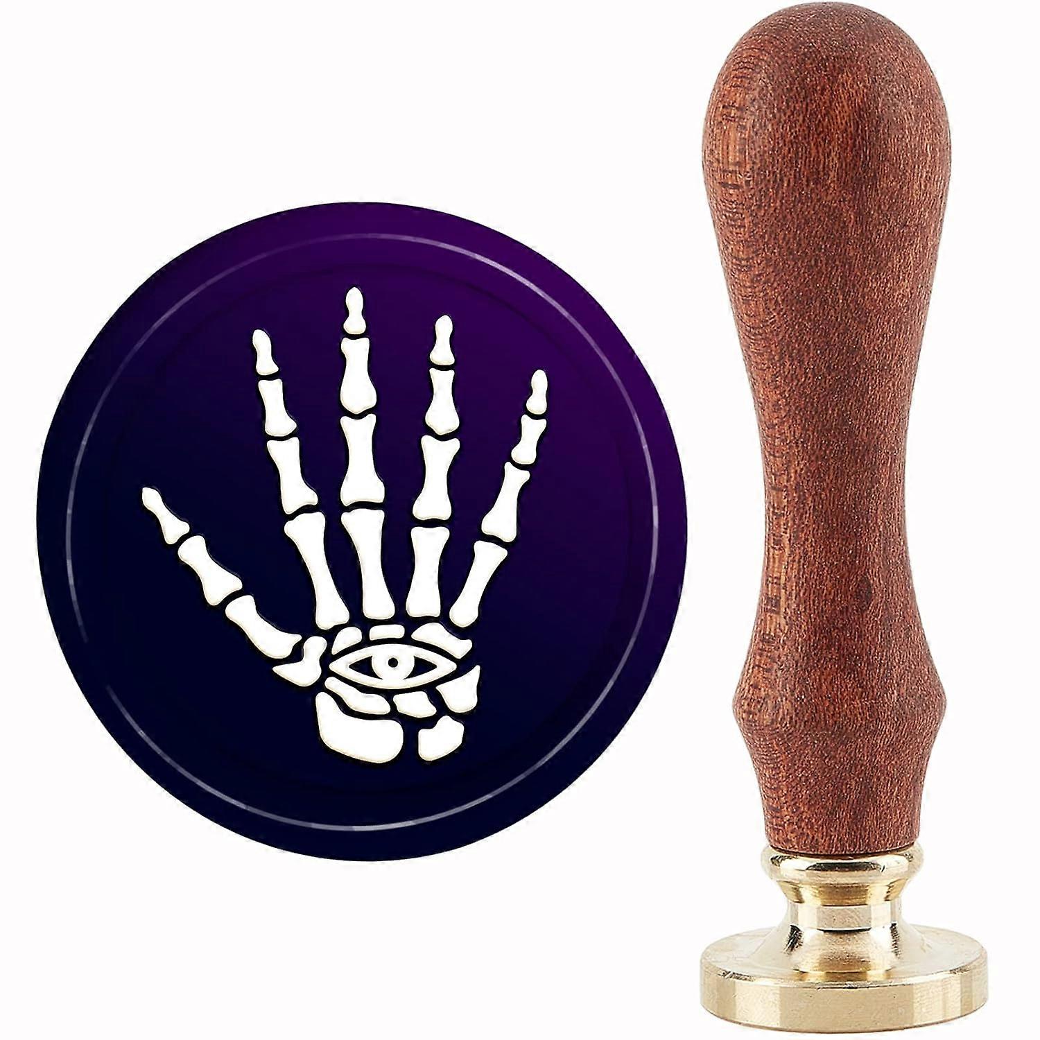 Skull Hand Wax Seal Stamp Halloween Sealing Wax Stamps 30mm Retro Vintage Removable Brass Stamp Head with Wood Handle for Wedding Invitations Day of T
