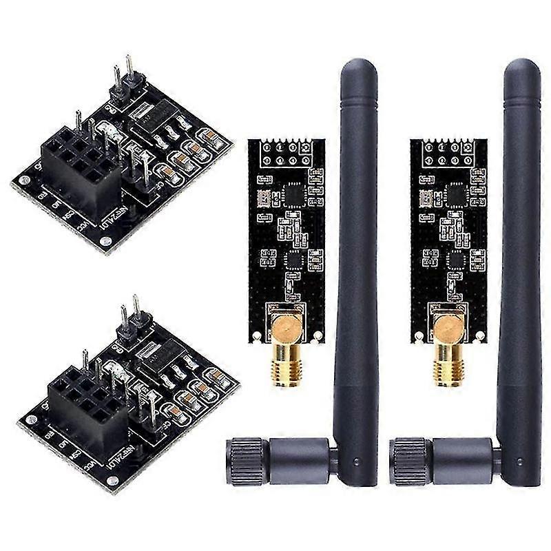 2 stk NRF24L01+PA+LNA RF transceivermodul med SMA-antenne 2,4 GHz 1100M + NRF24L01 trådløst modul