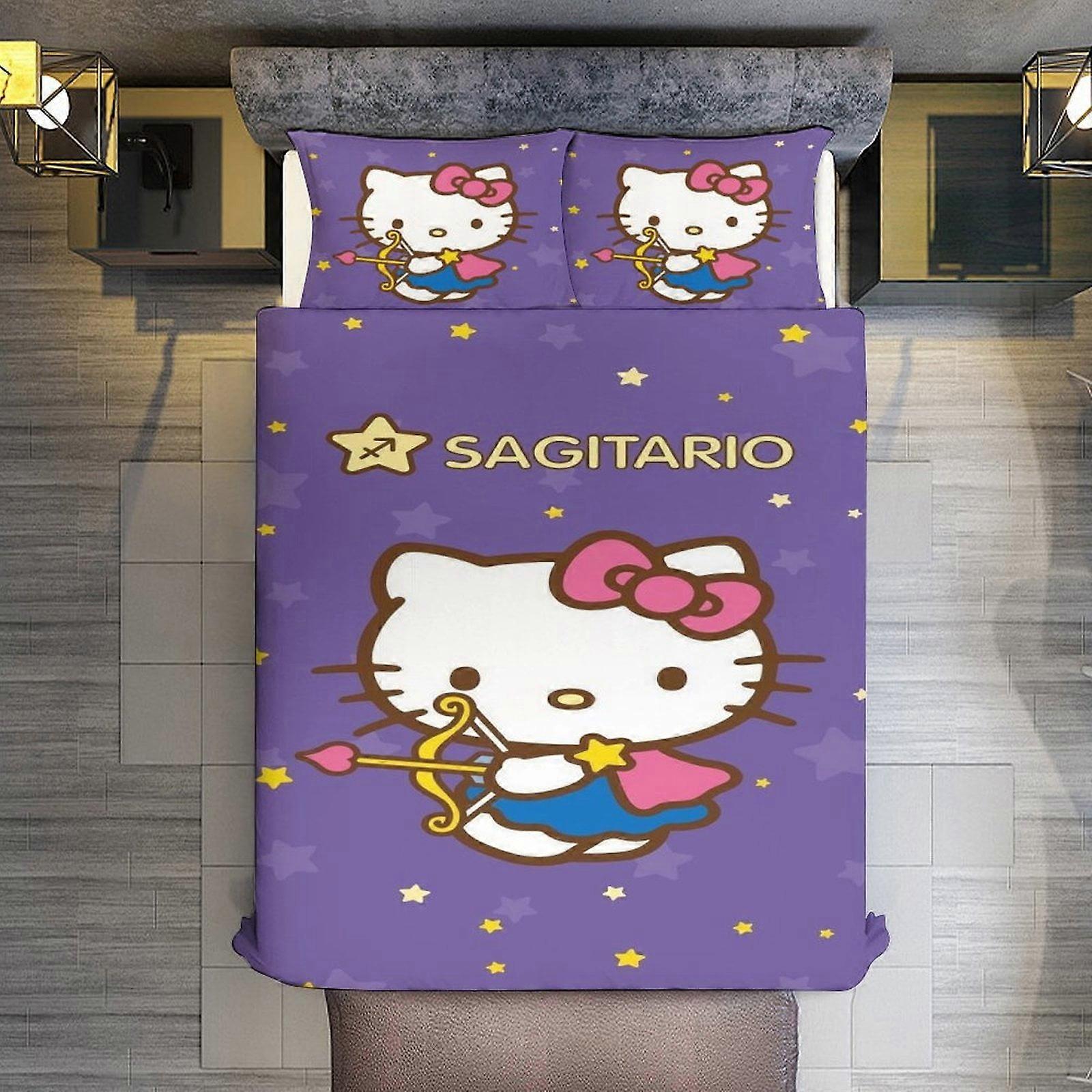 KA472 Hello Kitty Print Dyne Sæt, 3 stk sengetøj sæt trykt dyne med 2 pudebetræk, varm og behagelig RM472